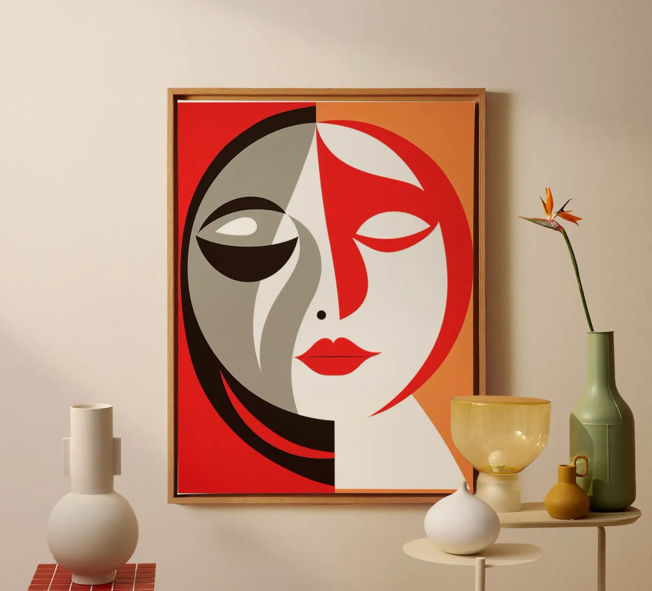 Abstract Moon Woman | Between Cubism and Art Deco canvas with Floater frame by Autofocus