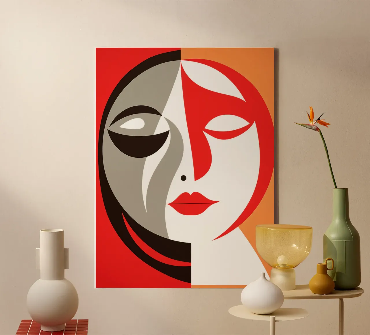 Abstract Moon Woman | Between Cubism and Art Deco canvas with Floater frame by Autofocus