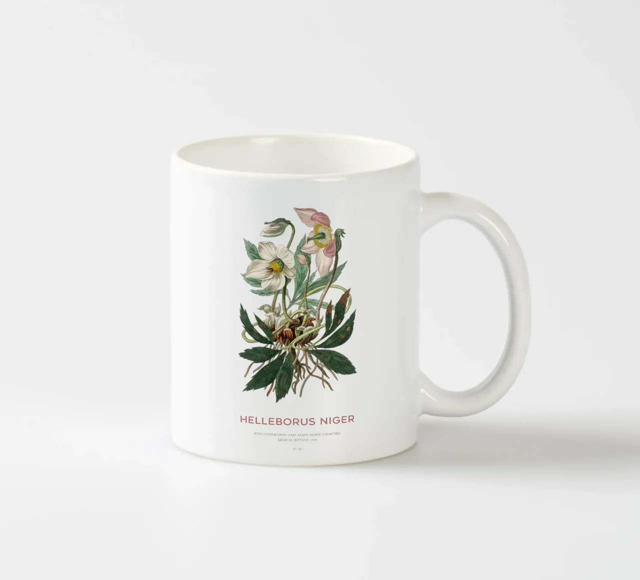 Kerstroos of zwarte nieskruid keramische mok van Vintagrafica