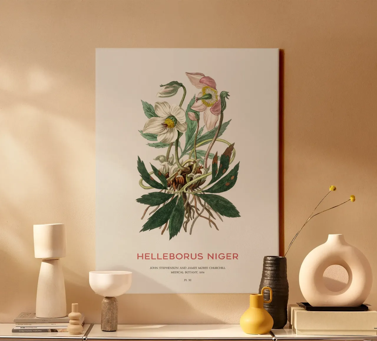 Kerstroos of zwarte nieskruid canvas met Baklijst van Vintagrafica