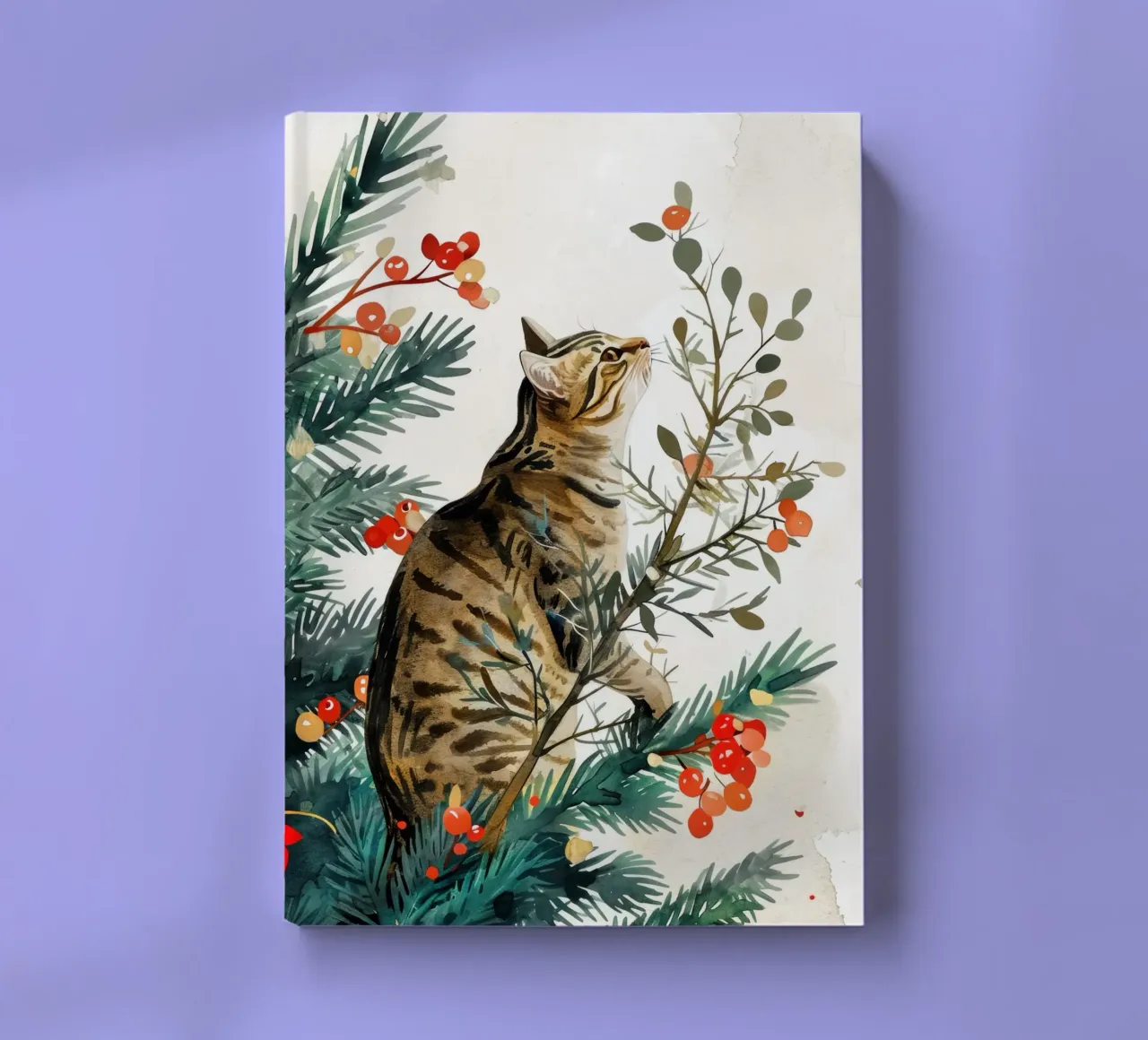 cat on a Christmas tree notebook by Justyna Jaszke JBJart