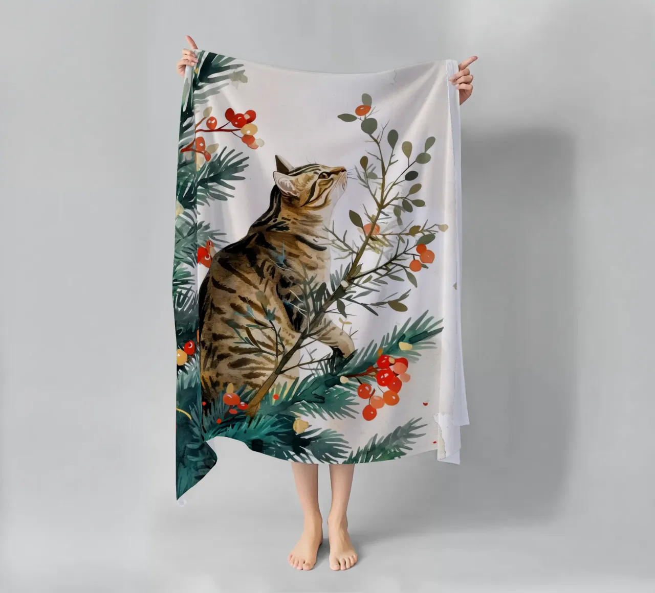 gatto sull'albero di Natale telo mare da Justyna Jaszke JBJart