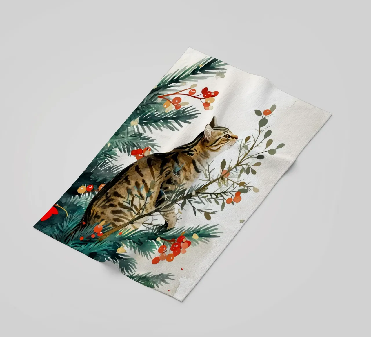 gatto sull'albero di Natale telo mare da Justyna Jaszke JBJart