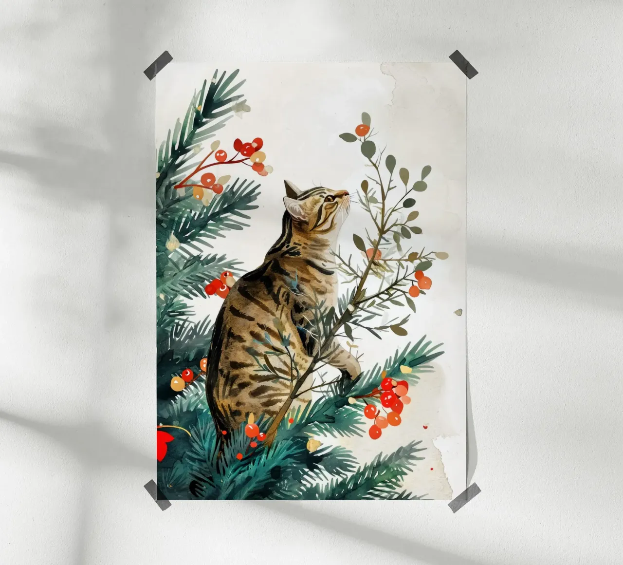 gatto sull'albero di Natale poster da Justyna Jaszke JBJart