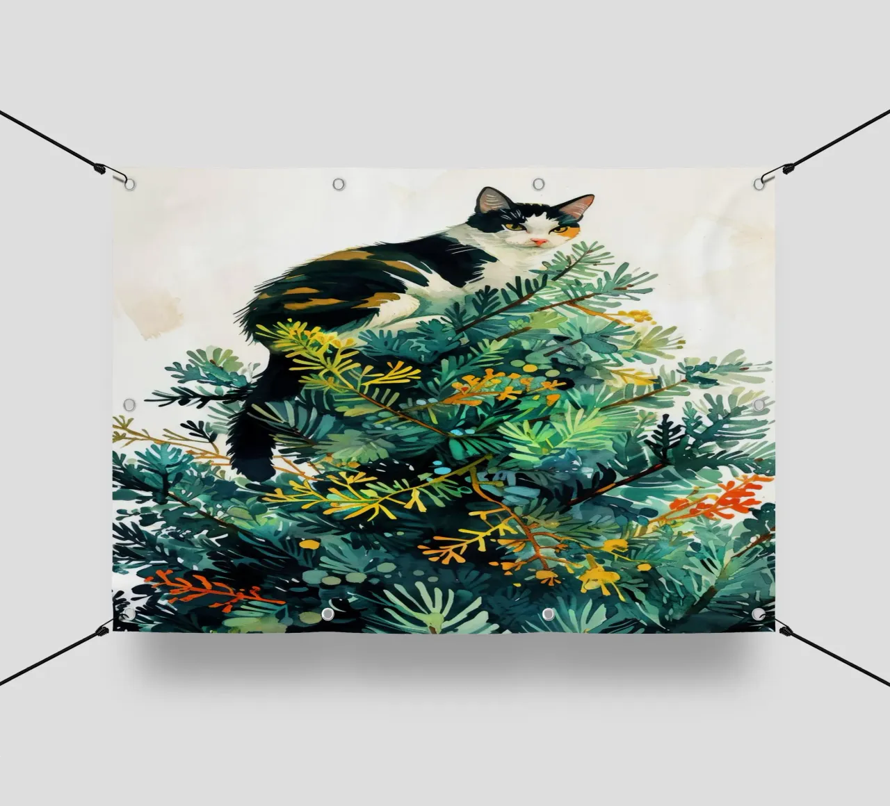 gatto sull'albero di Natale telo in pvc da Justyna Jaszke JBJart