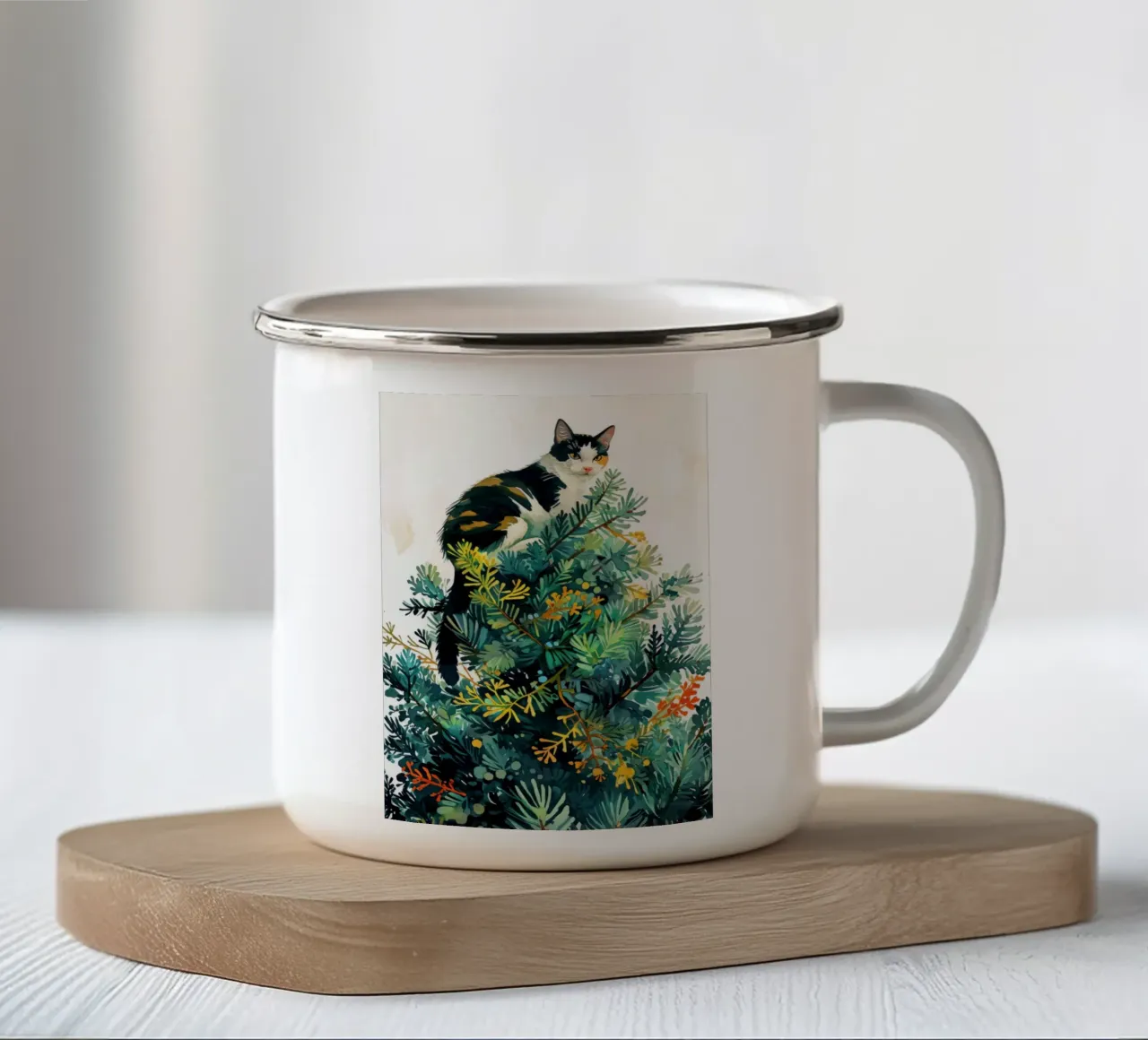 gatto sull'albero di Natale tazza in smalto da Justyna Jaszke JBJart
