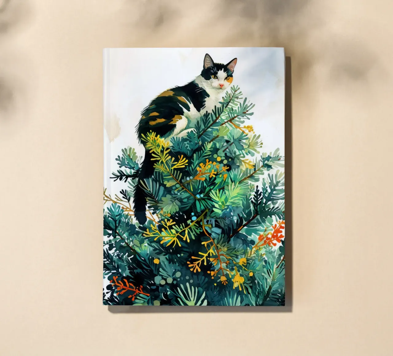 cat on a Christmas tree notebook by Justyna Jaszke JBJart