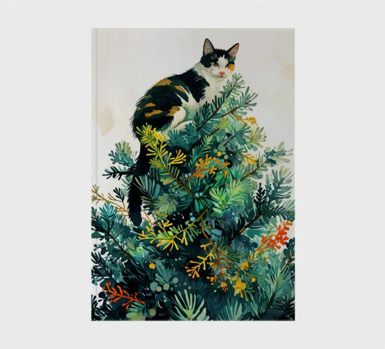 cat on a Christmas tree notebook by Justyna Jaszke JBJart