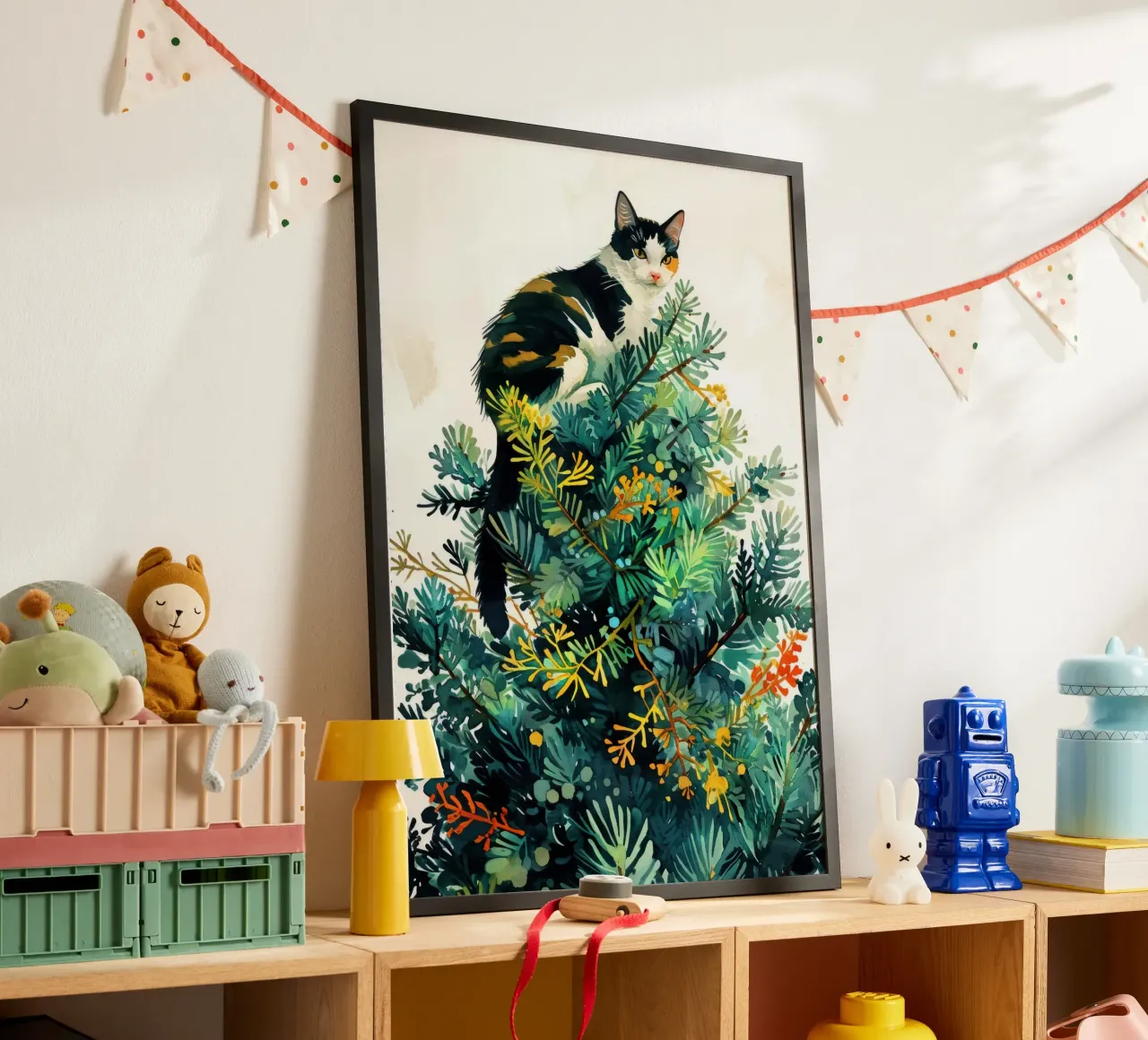 Katze auf Weihnachtsbaum Poster von Justyna Jaszke JBJart