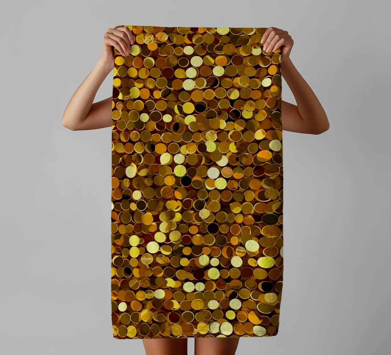 Golden sequins | Fascinating interplay of light & texture towel by Autofocus