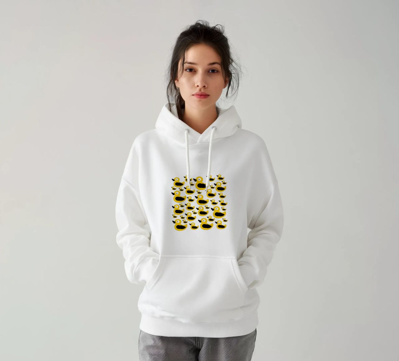 Cute yellow duck pattern felpa con cappuccio da baobabprintstore