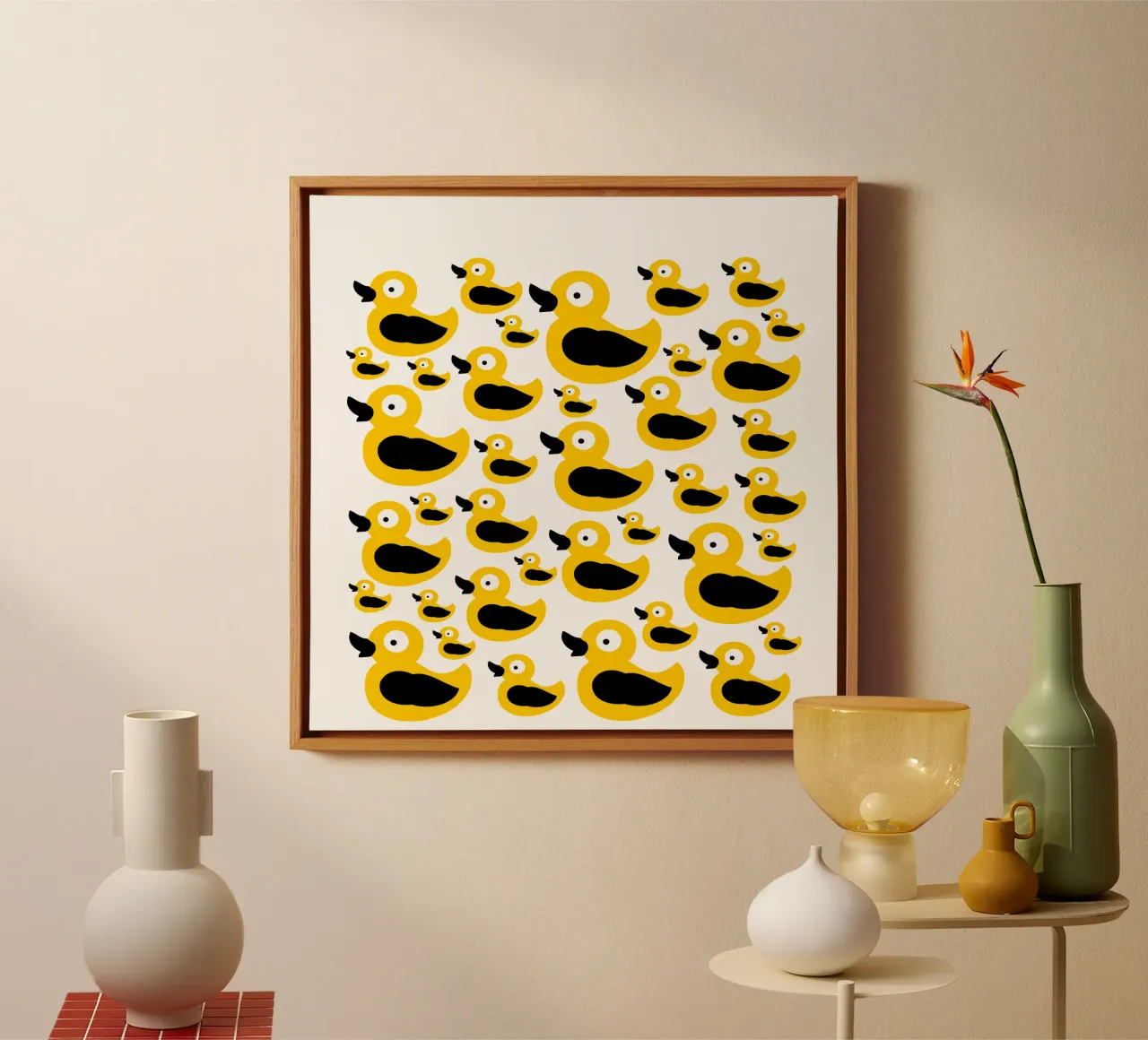 Cute yellow duck pattern tela con Cornice a cassetta da baobabprintstore