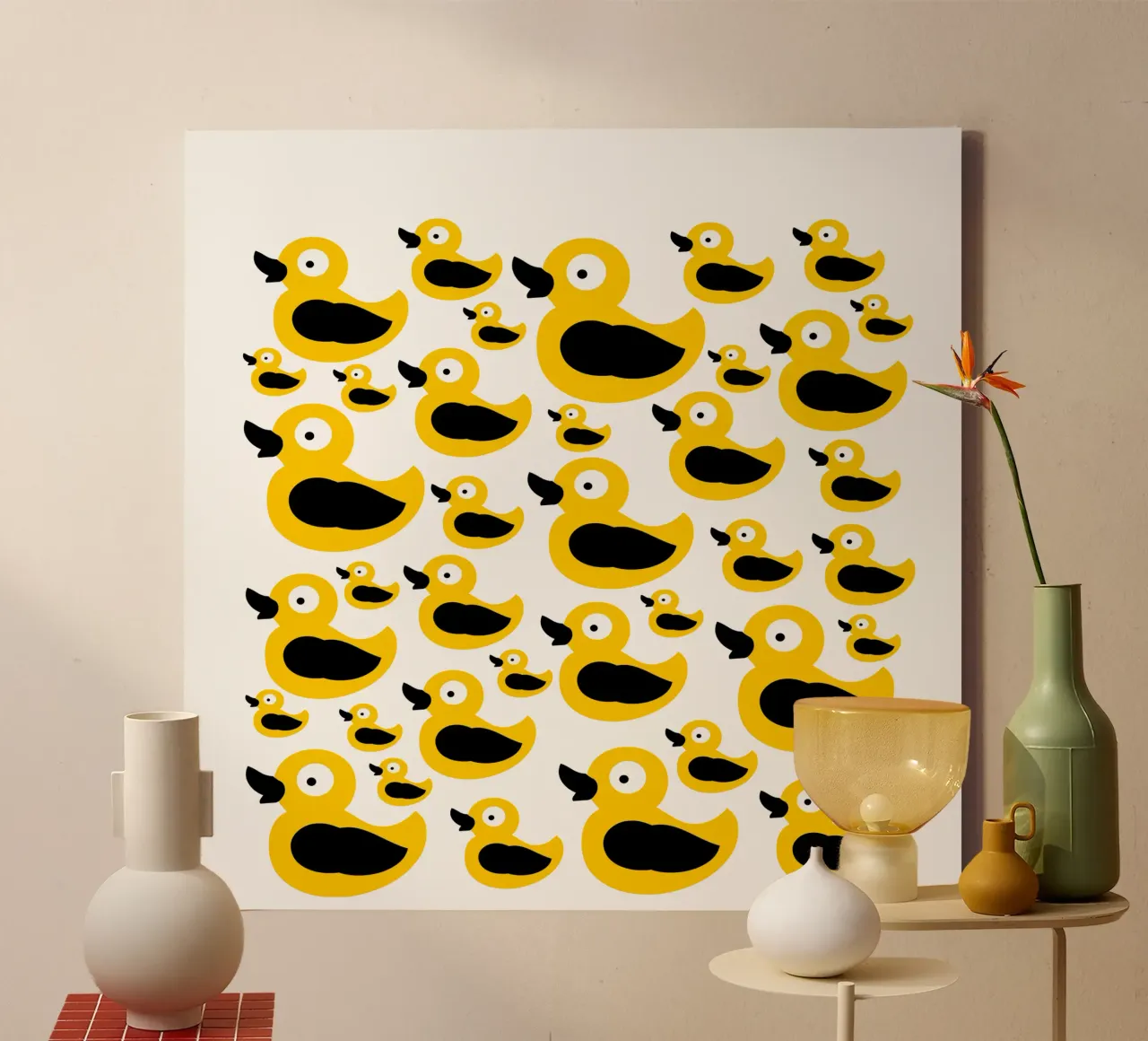 Cute yellow duck pattern tela con Cornice a cassetta da baobabprintstore