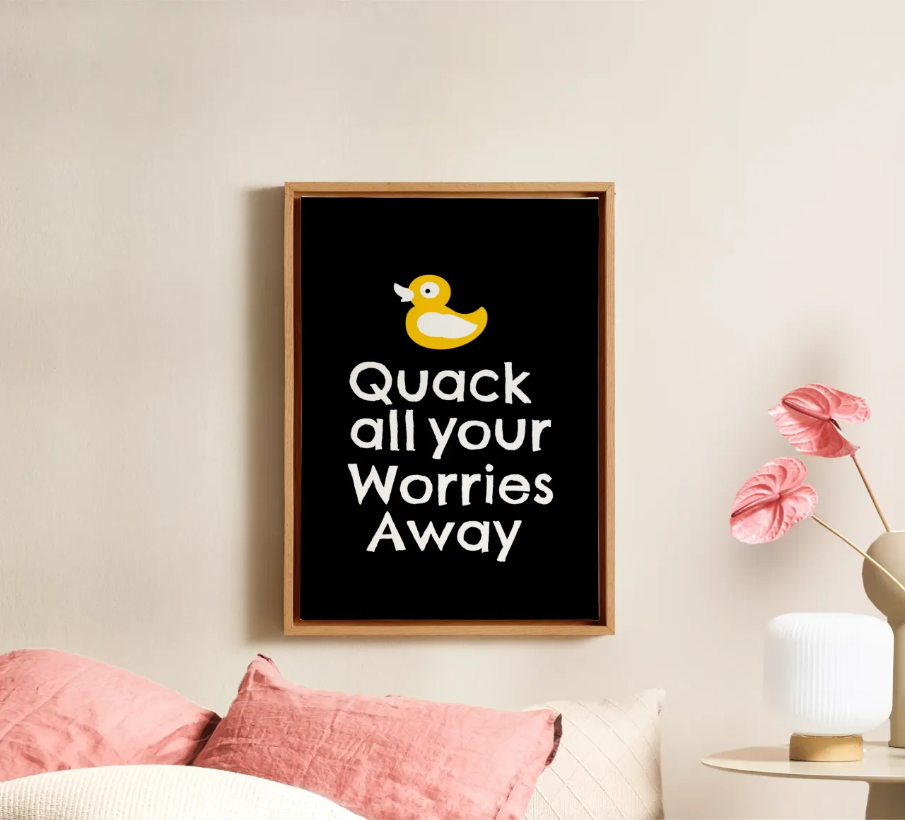 Quack all your worries away tela con Cornice a cassetta da baobabprintstore