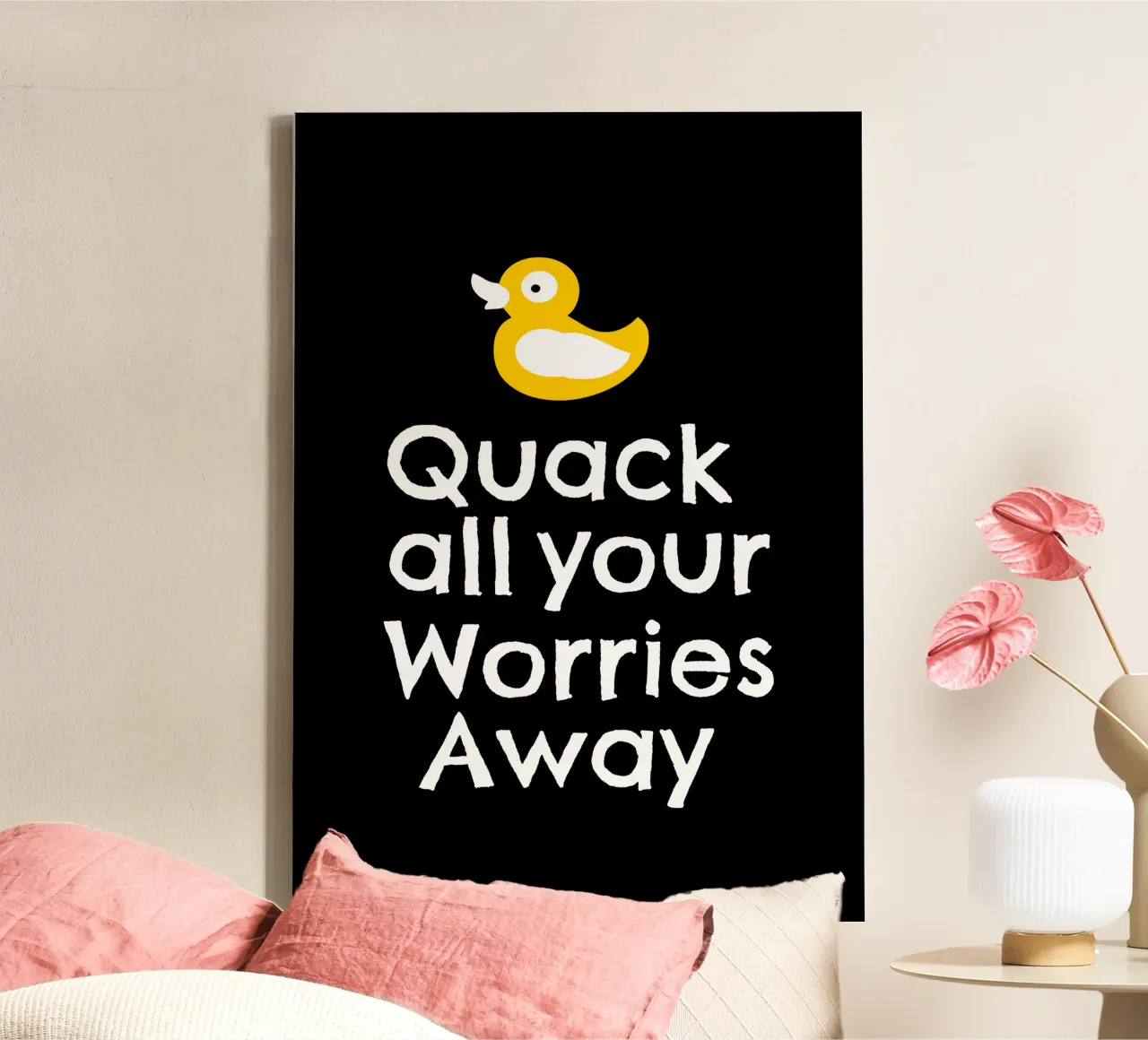 Quack all your worries away tela con Cornice a cassetta da baobabprintstore