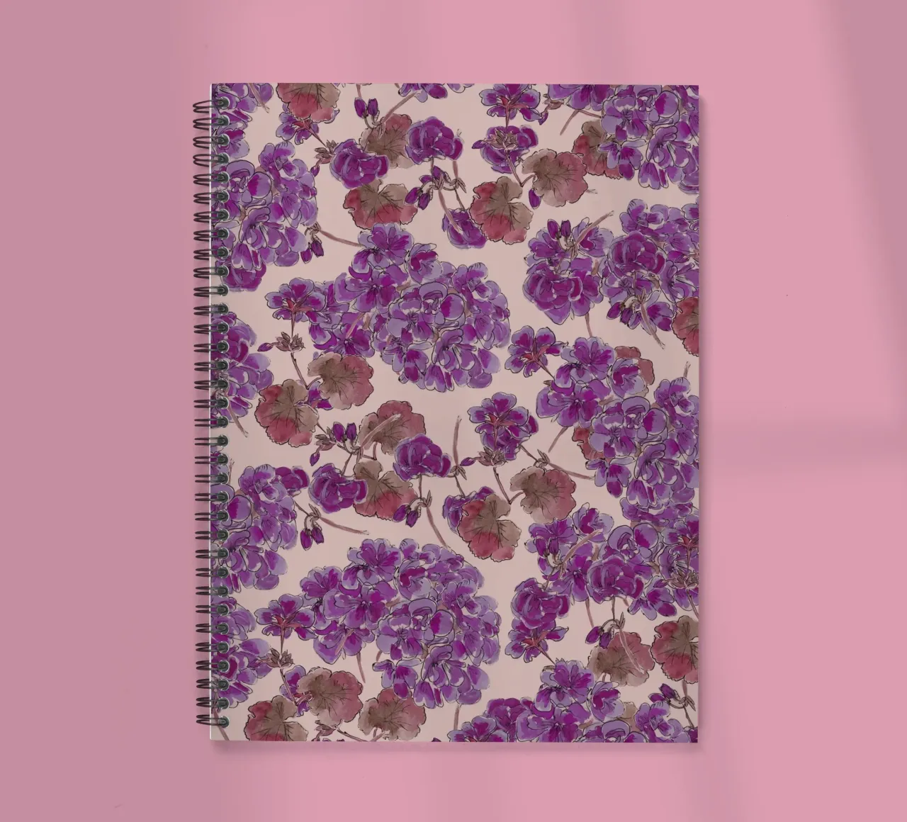 Purple romantic flowers pattern spiral notebook by anisillustration