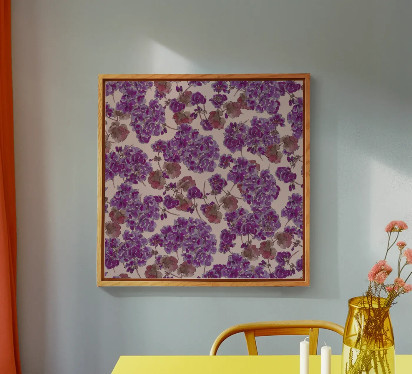 Purple romantic flowers pattern plexiglass da anisillustration