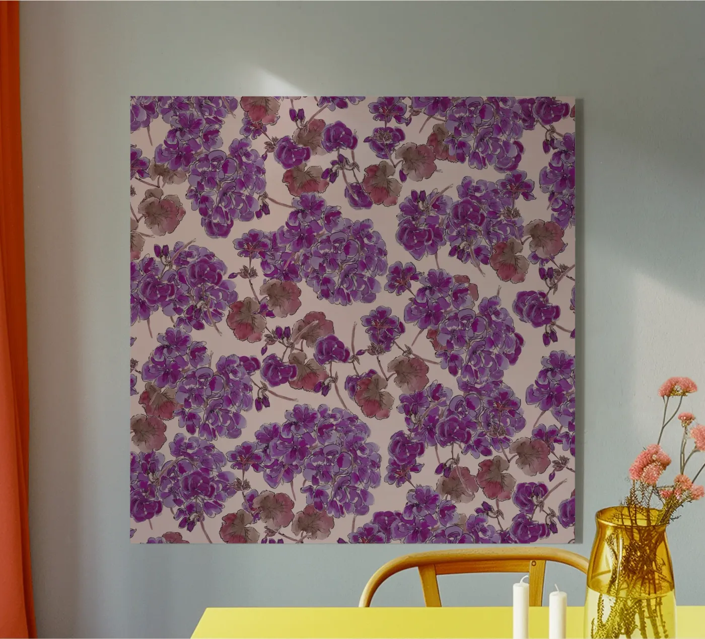 Purple romantic flowers pattern plexiglass da anisillustration