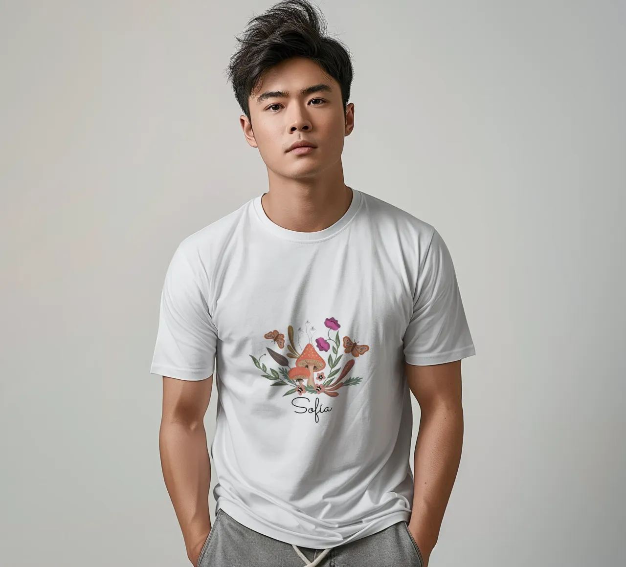 Red Mushrooms and Butterflies with Name t-shirt da anisillustration