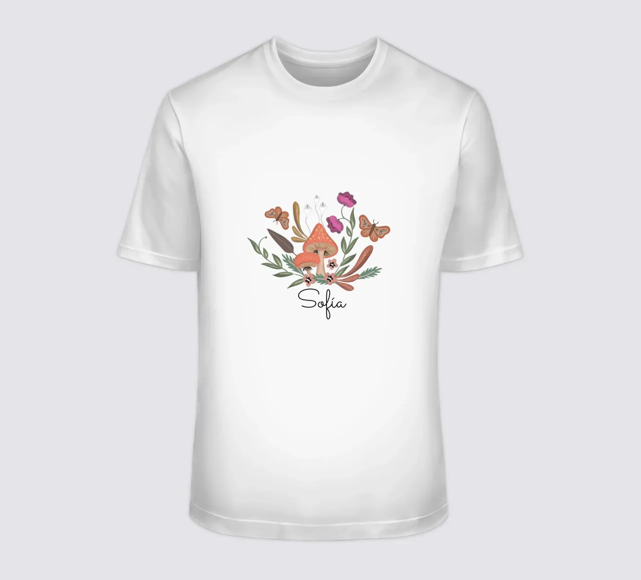 Red Mushrooms and Butterflies with Name t-shirt da anisillustration