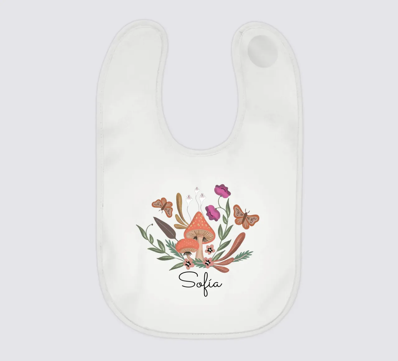 Red Mushrooms and Butterflies with Name bavaglino da anisillustration