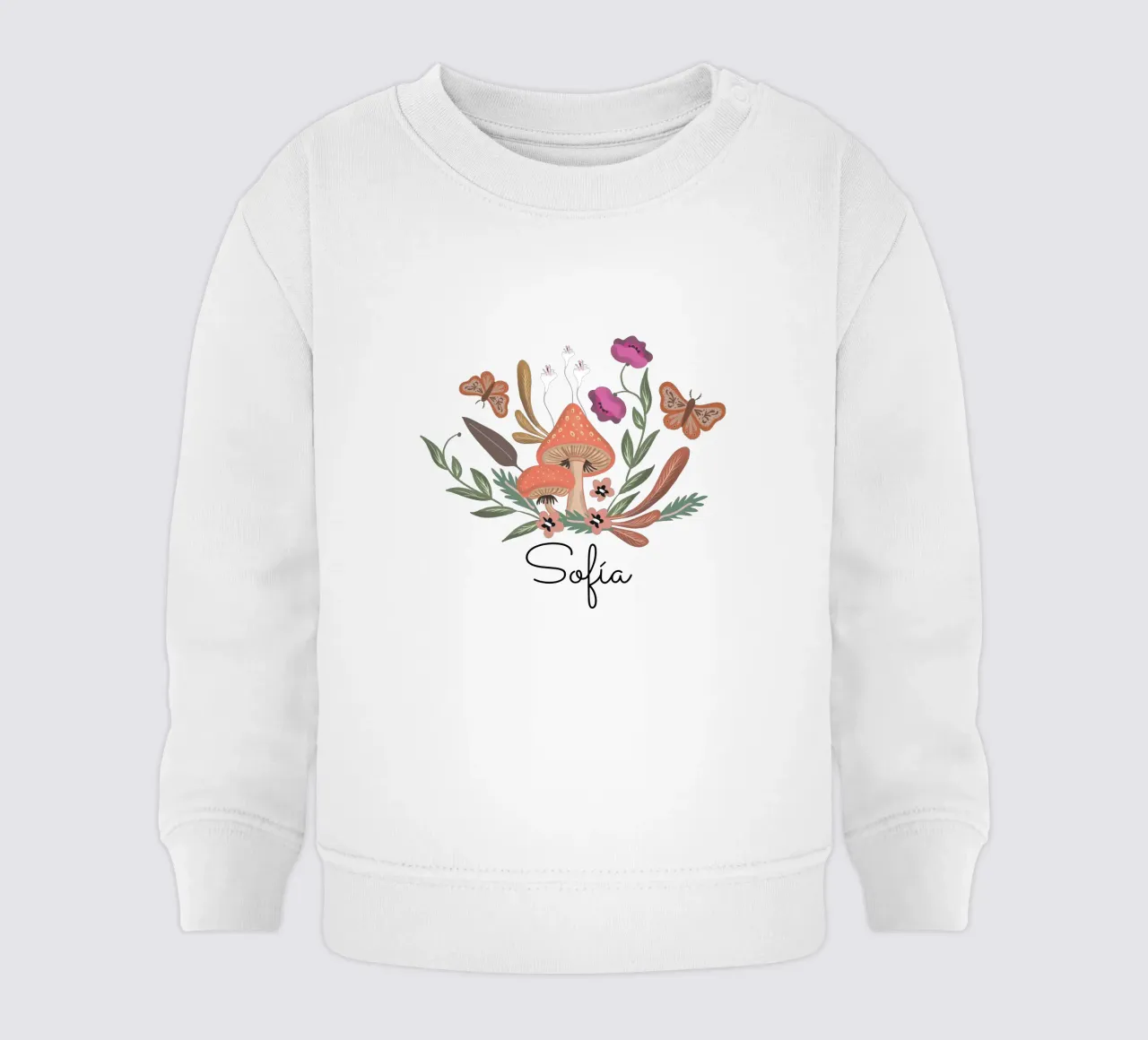 Red Mushrooms and Butterflies with Name felpa neonato da anisillustration