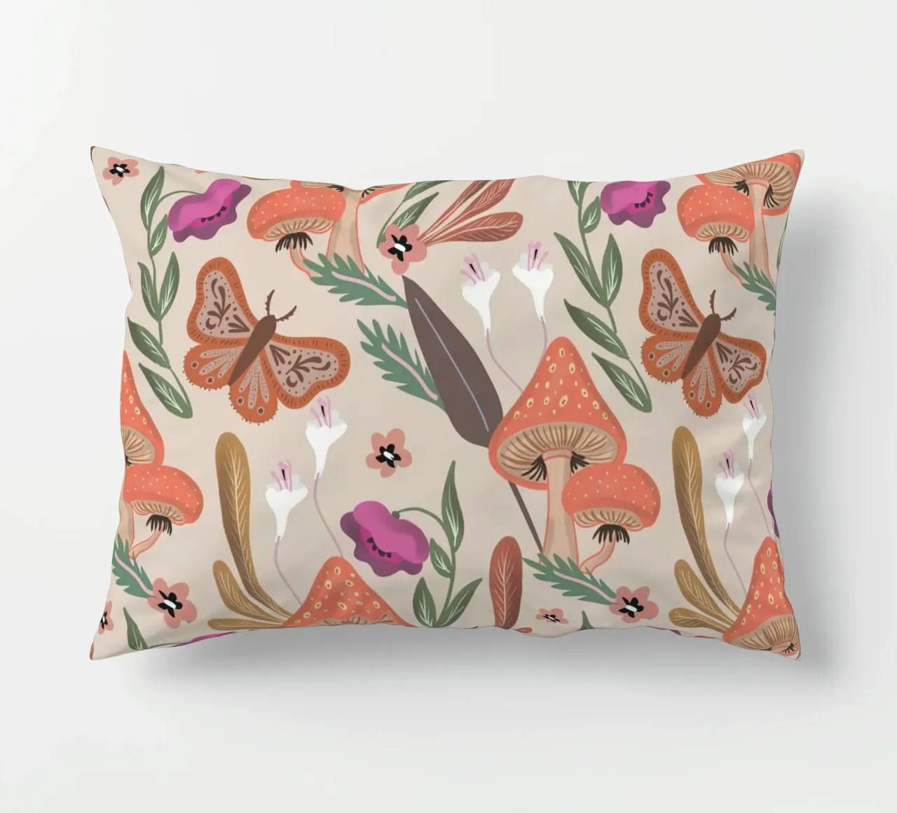 Red Mushrooms Autumn Pattern cuscino da anisillustration