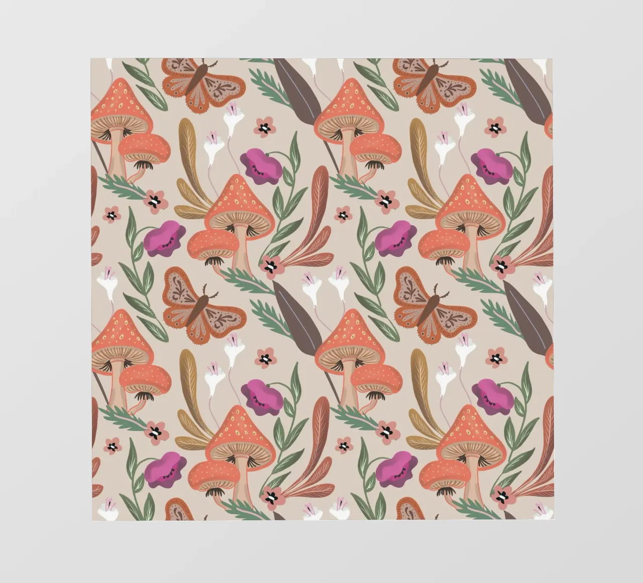 Red Mushrooms Autumn Pattern Fototapete von anisillustration