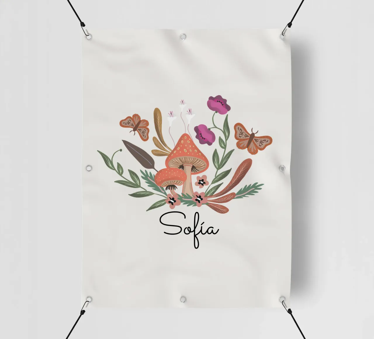 Red Mushrooms and Butterflies with Name telo in pvc da anisillustration