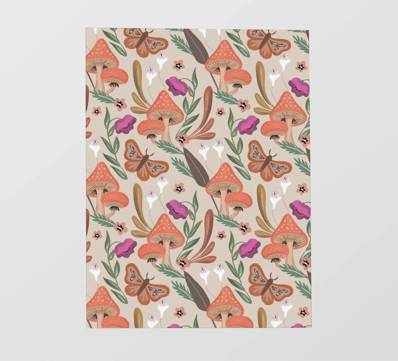 Red Mushrooms Autumn Pattern telo in pvc da anisillustration