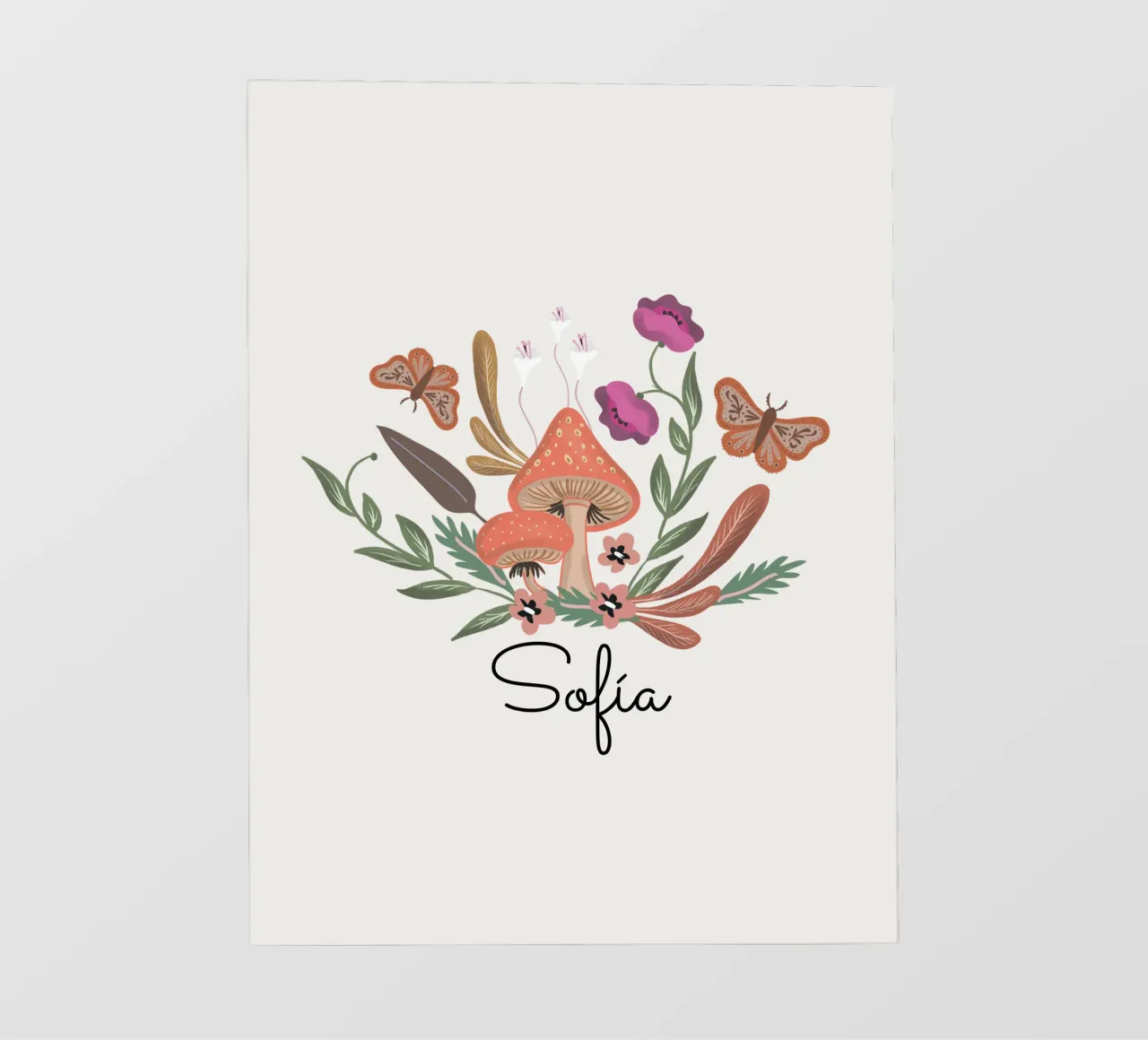 Red Mushrooms and Butterflies with Name telo in pvc da anisillustration