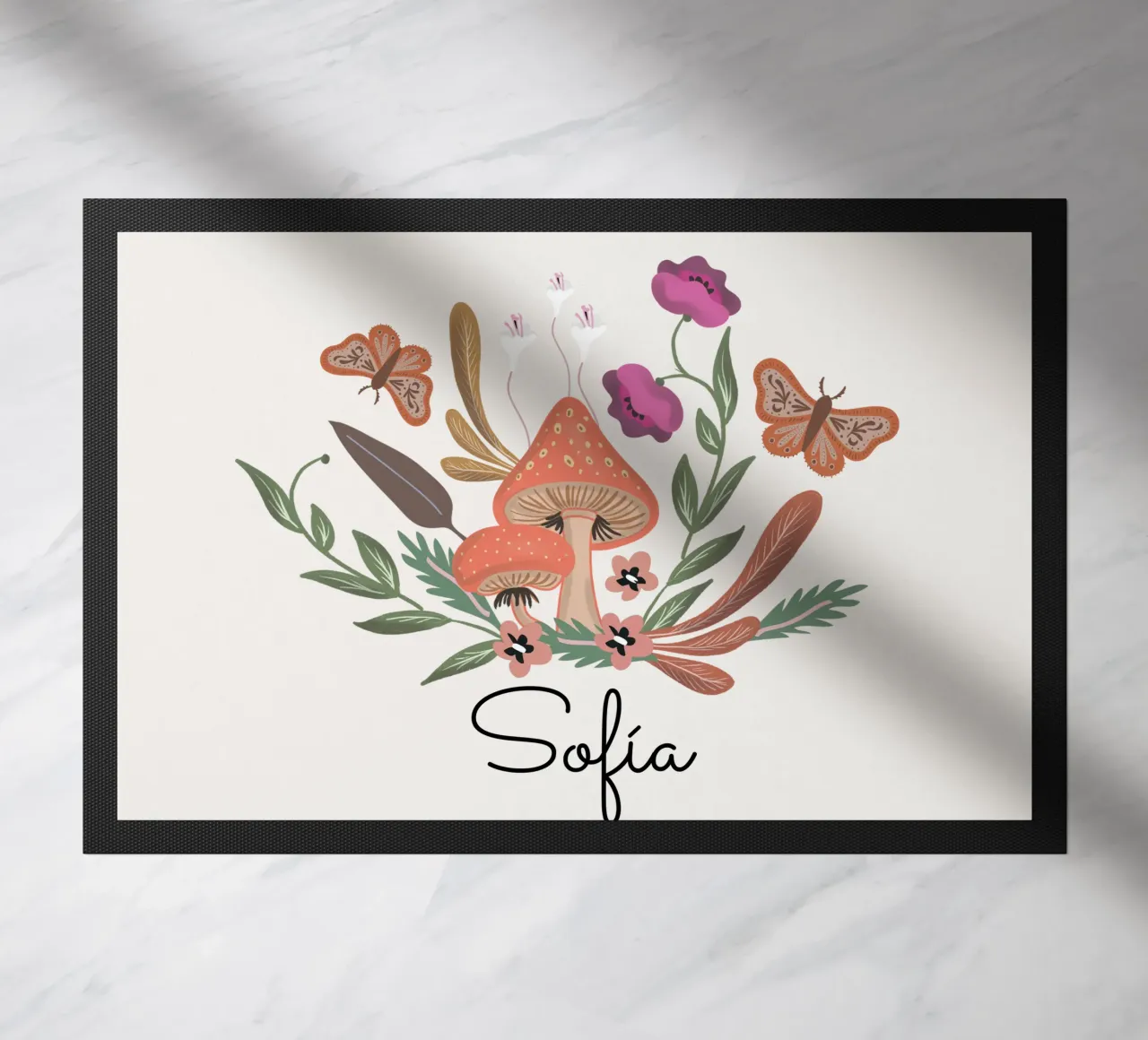 Red Mushrooms and Butterflies with Name zerbino da anisillustration