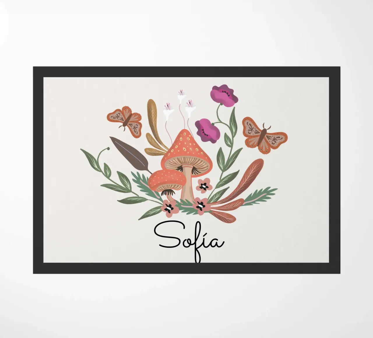 Red Mushrooms and Butterflies with Name zerbino da anisillustration