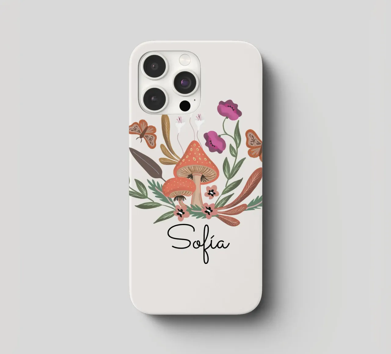 Red Mushrooms and Butterflies with Name cover iphone da anisillustration
