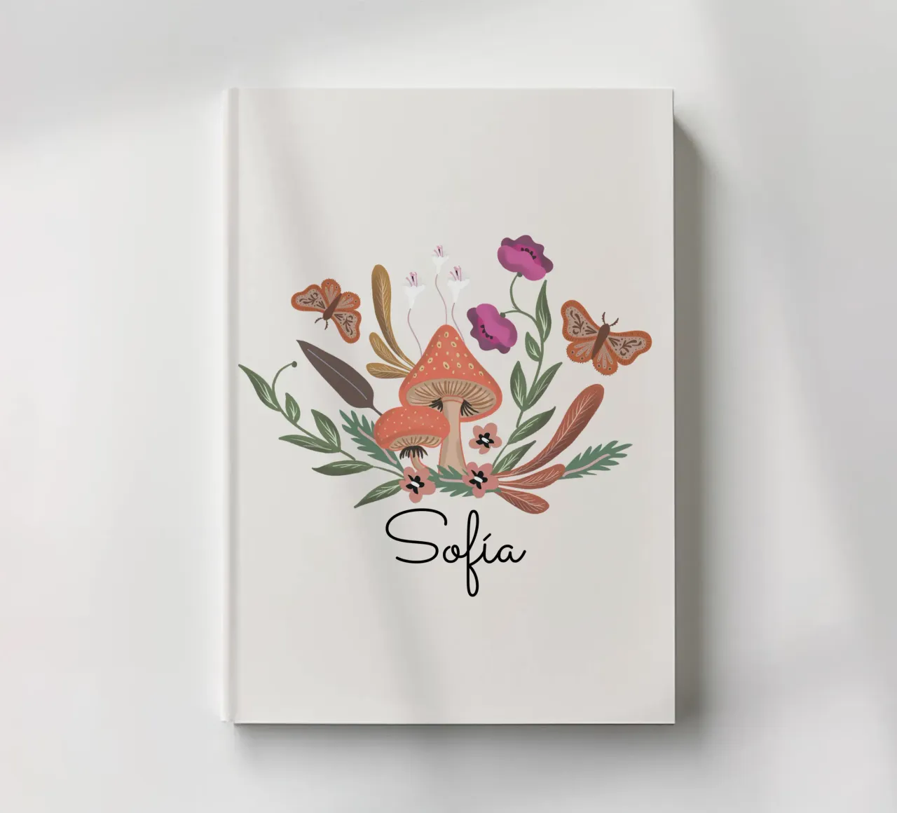 Red Mushrooms and Butterflies with Name notebook by anisillustration