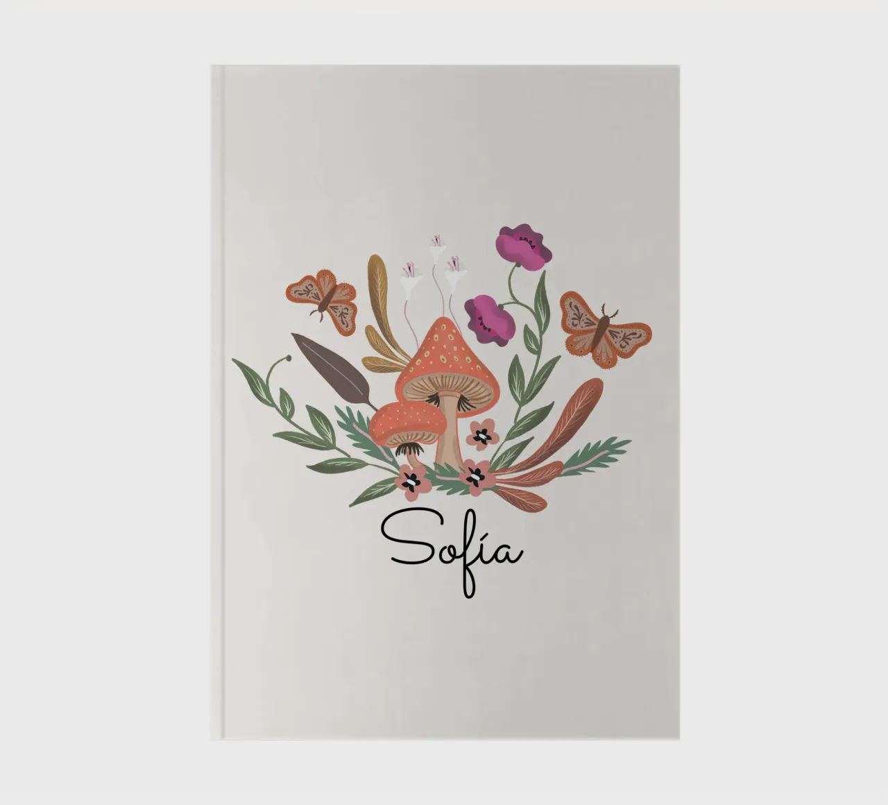 Red Mushrooms and Butterflies with Name notebook by anisillustration