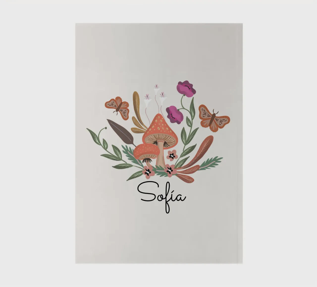 Red Mushrooms and Butterflies with Name notebook by anisillustration