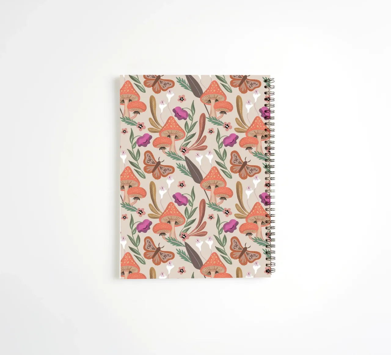 Red Mushrooms Autumn Pattern spiral notebook by anisillustration