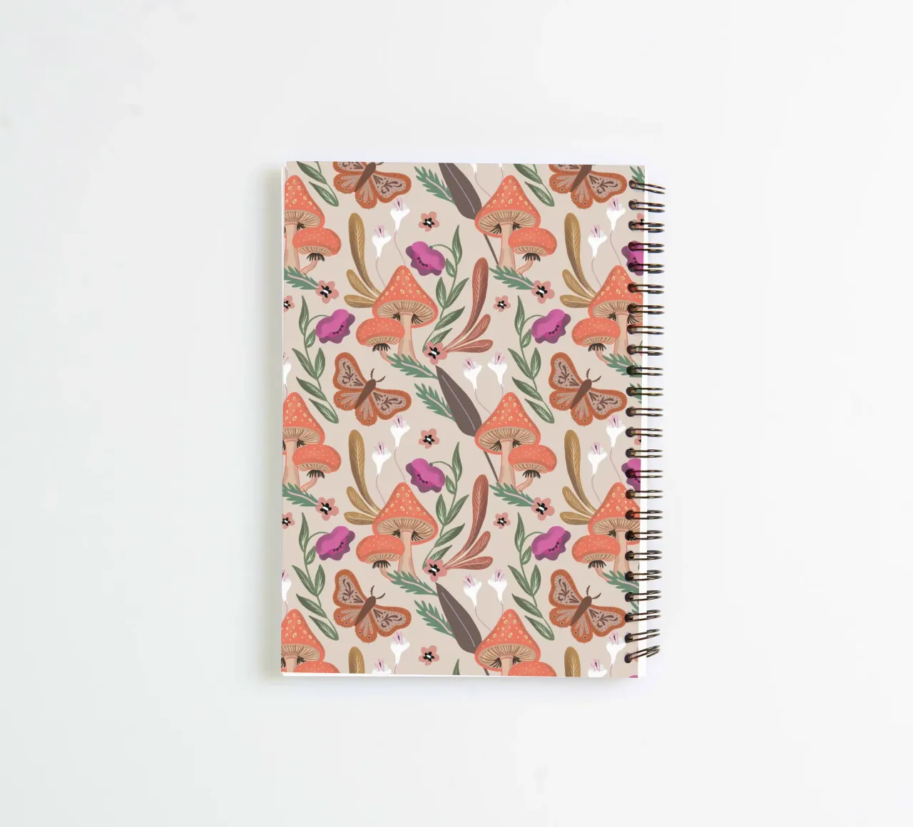 Red Mushrooms Autumn Pattern spiral notebook by anisillustration