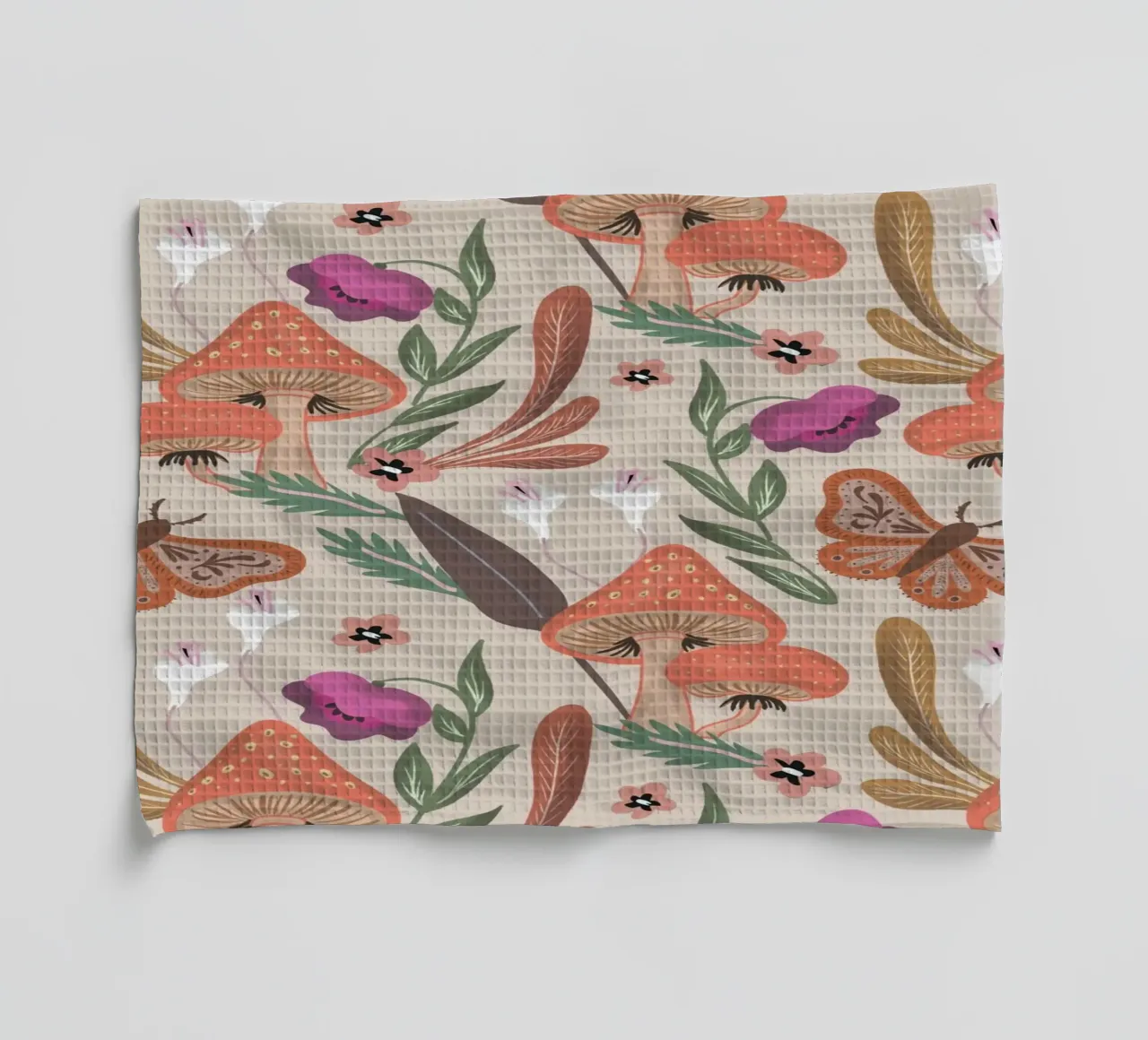 Red Mushrooms and Butterflies with Name canovaccio da cucina da anisillustration