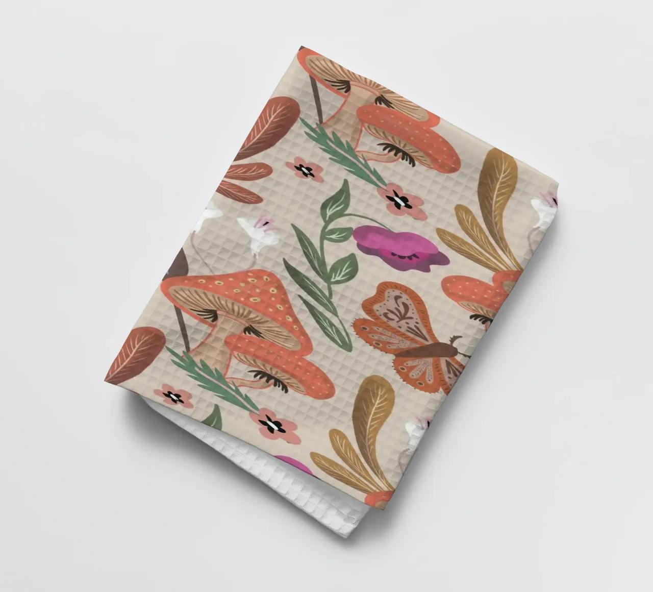 Red Mushrooms and Butterflies with Name canovaccio da cucina da anisillustration