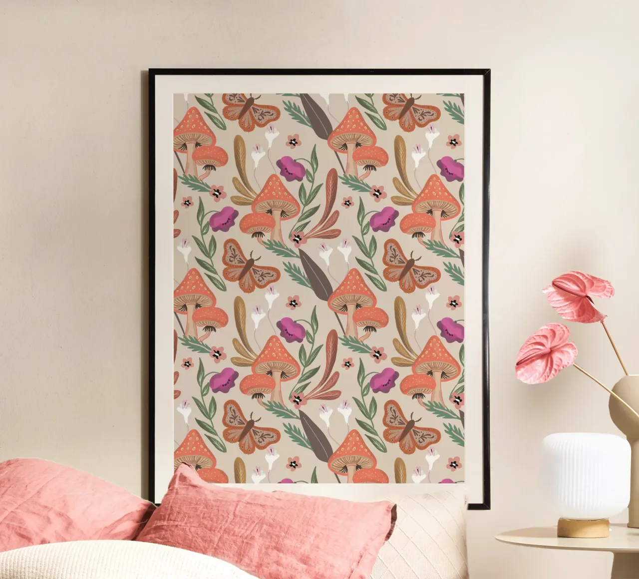 Red Mushrooms Autumn Pattern carta hahnemühle da anisillustration