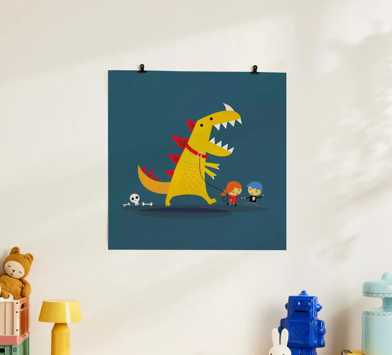 Dino Walk poster con telaio in legno da DinoMike