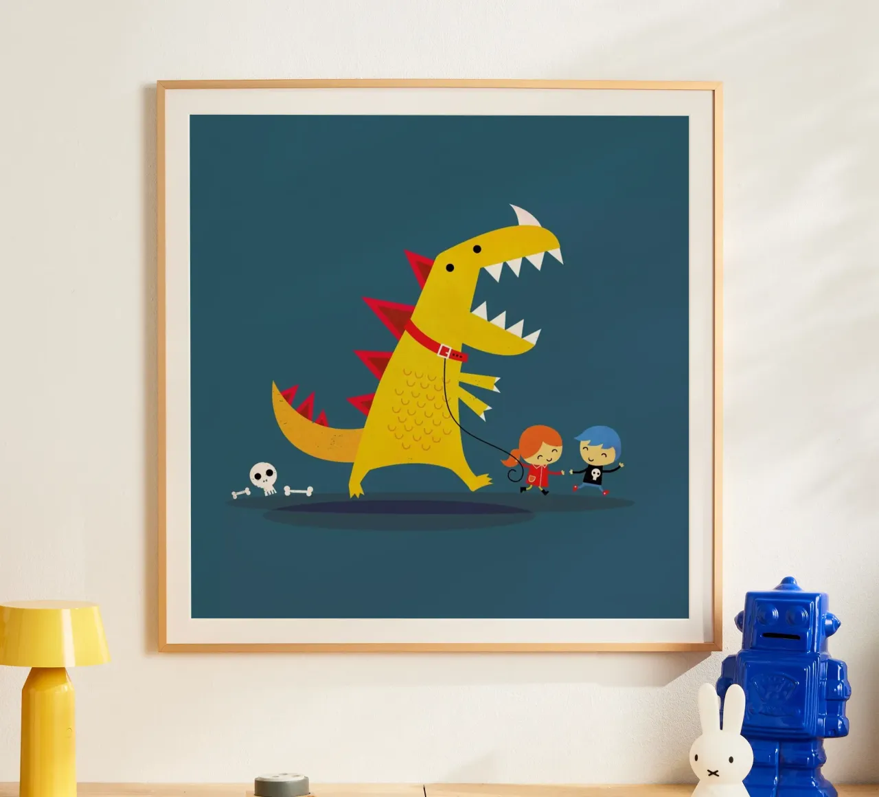Dino Walk poster con telaio in legno da DinoMike