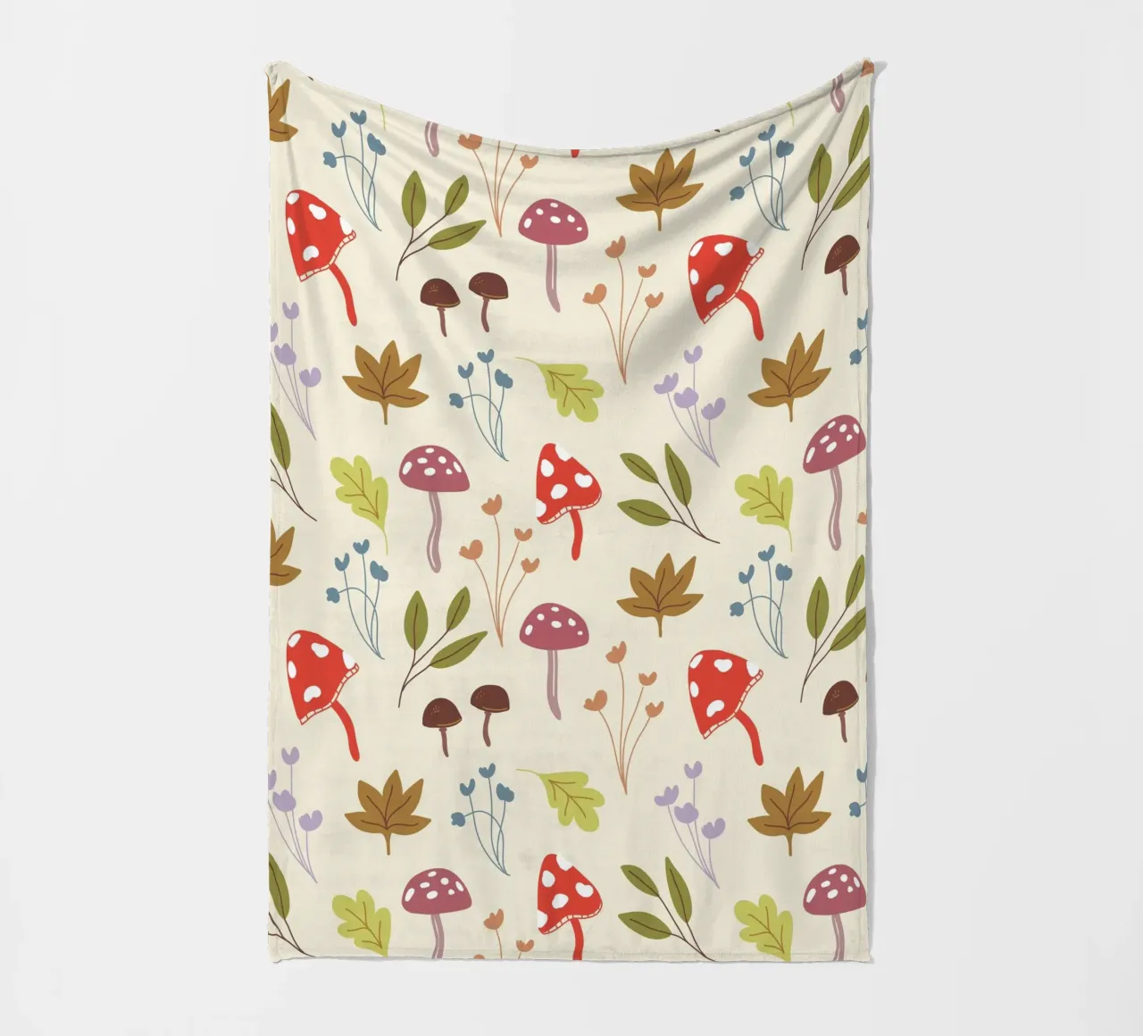 Tiny mushrooms and leaves pattern coperta in pile da anisillustration