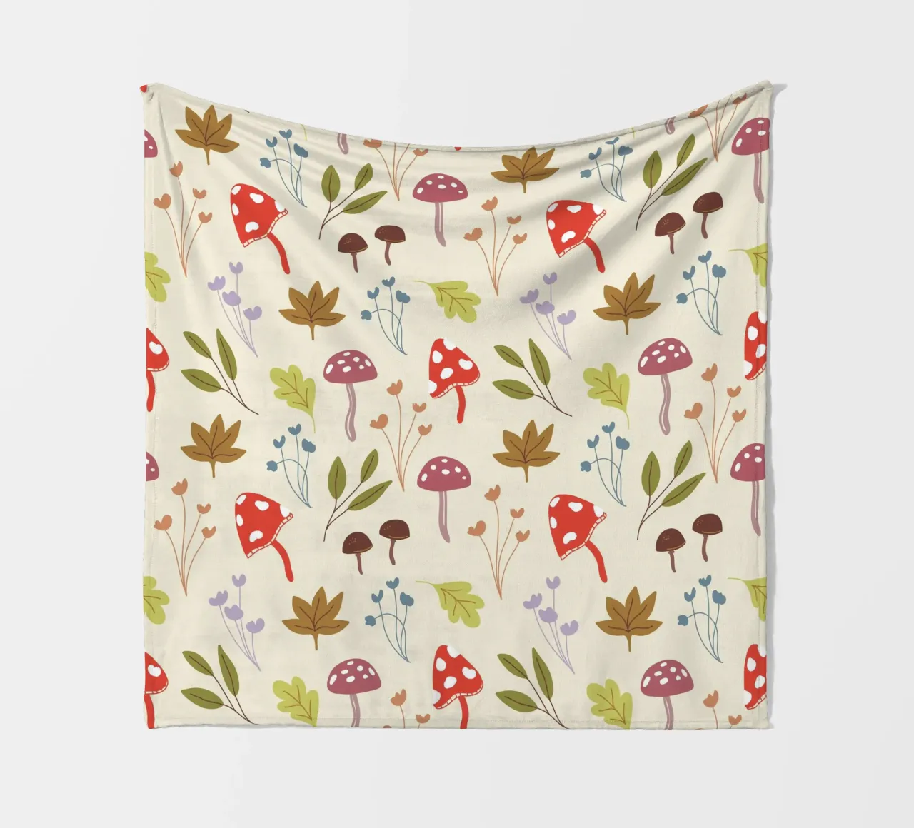 Tiny mushrooms and leaves pattern coperta in pile da anisillustration
