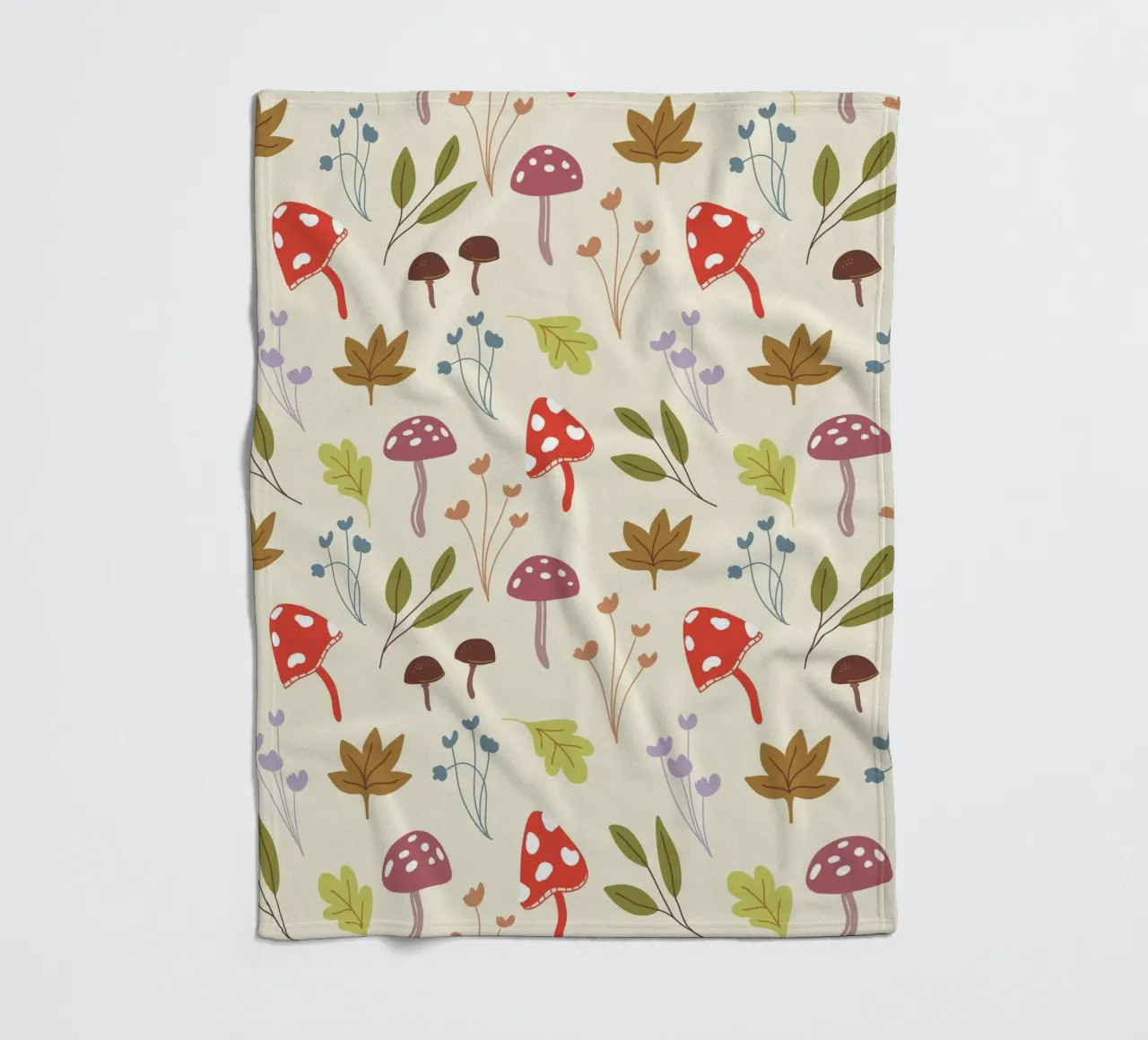 Tiny mushrooms and leaves pattern coperta in pile da anisillustration