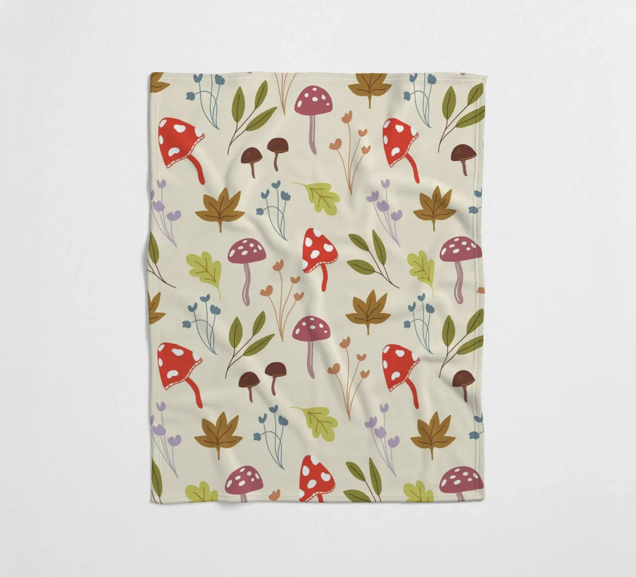 Tiny mushrooms and leaves pattern coperta in pile da anisillustration
