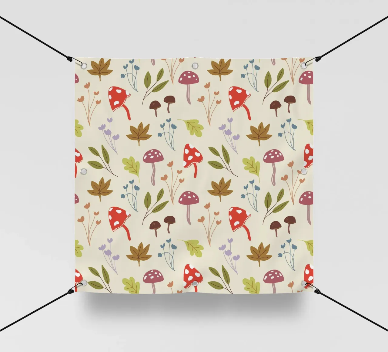 Tiny mushrooms and leaves pattern telo in pvc da anisillustration