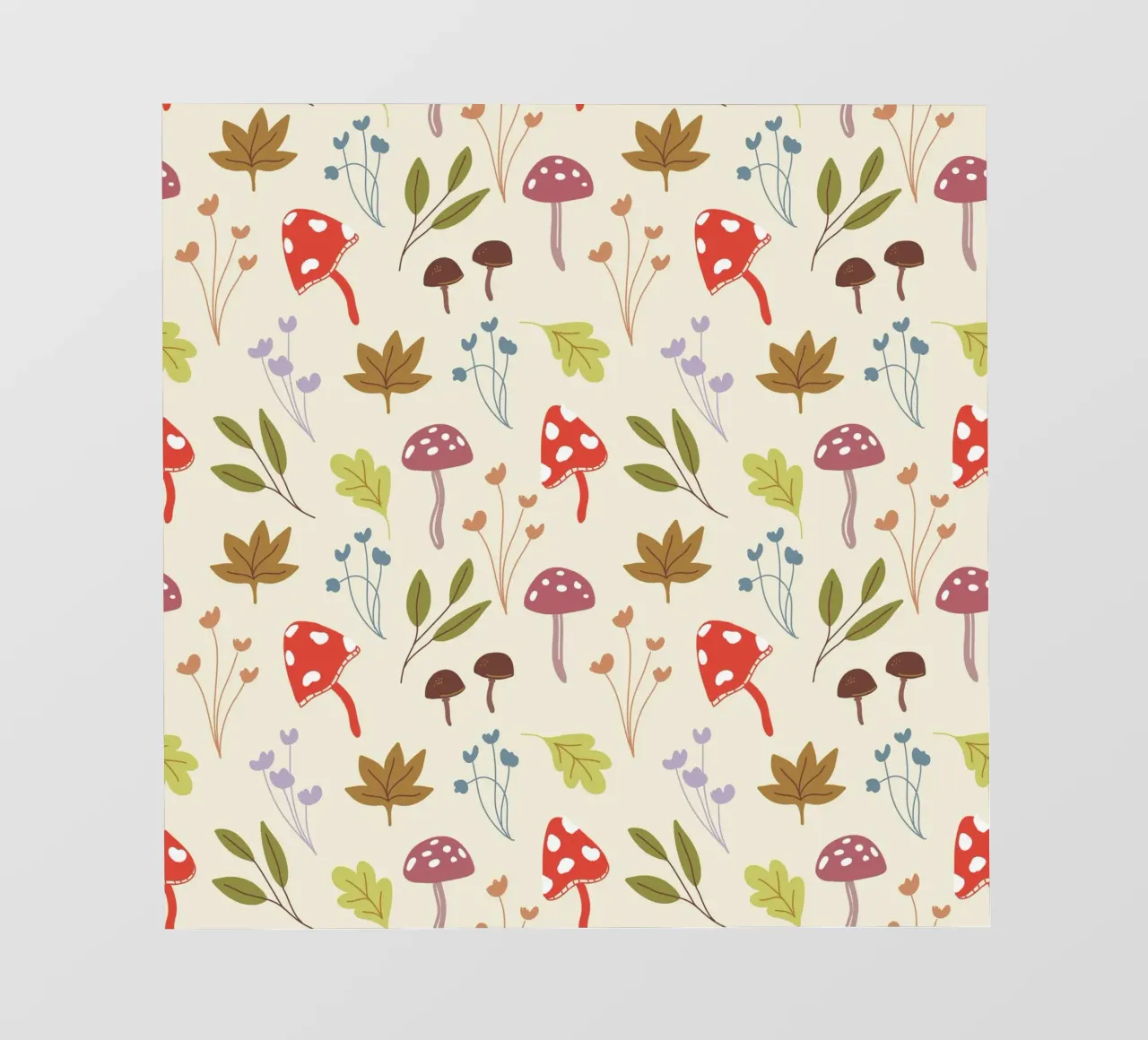 Tiny mushrooms and leaves pattern telo in pvc da anisillustration